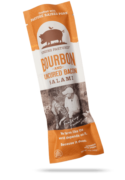 Bourbon & Bacon Salami packaging, front panel
