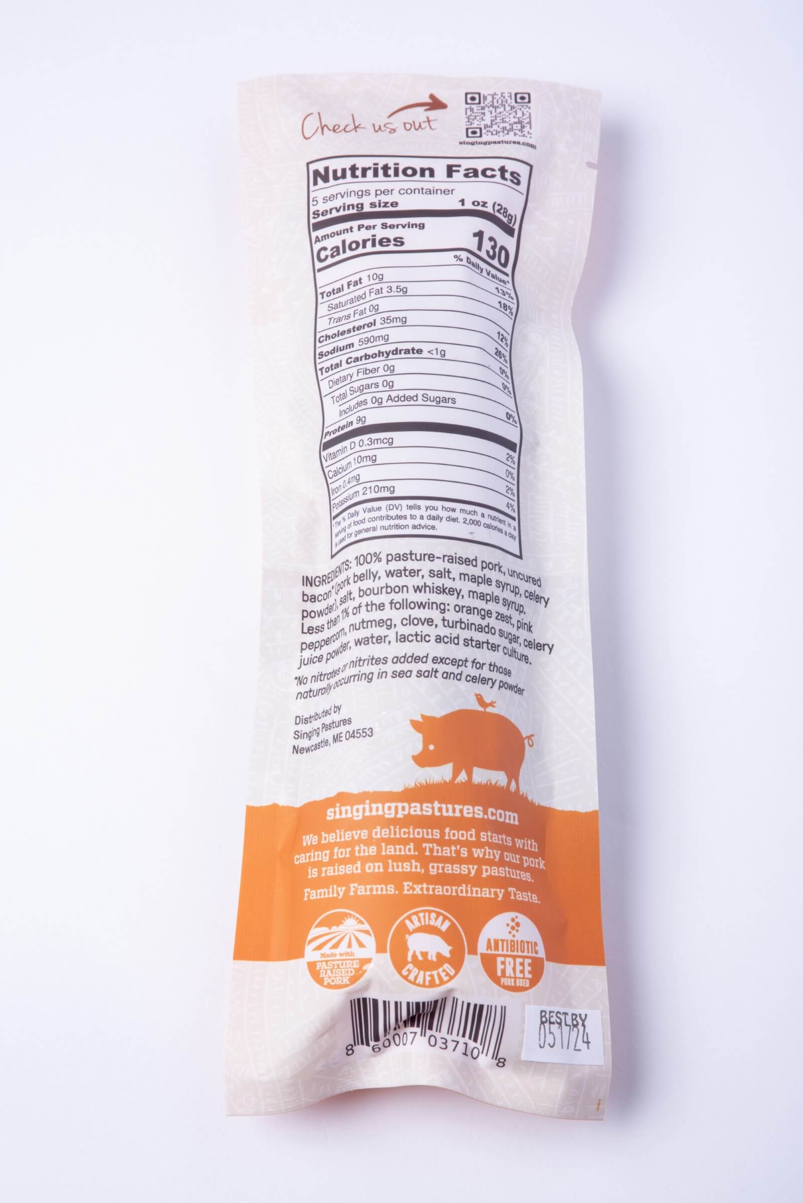Bourbon & Uncured Bacon Salami Package, with Back Panel Information