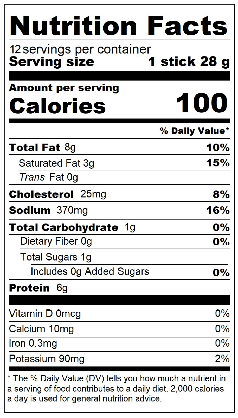 Detailed Nutritional Label for Bacon Flavor Meat Sticks