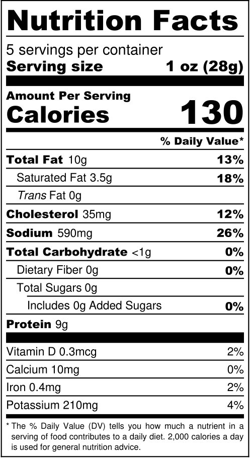 Bourbon & Uncured Bacon Salami Nutrition Facts