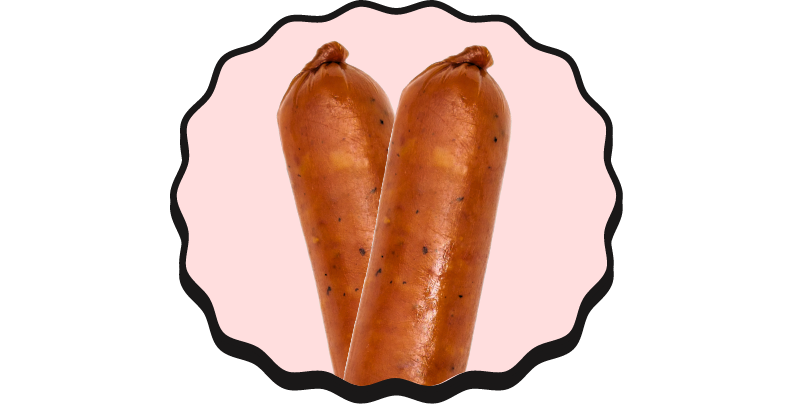 Two meat sticks on a pink background 