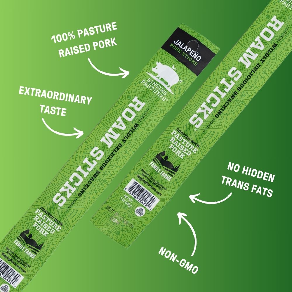 Jalapeño Meat Sticks Packaging with drawn attribute arrows pointing
