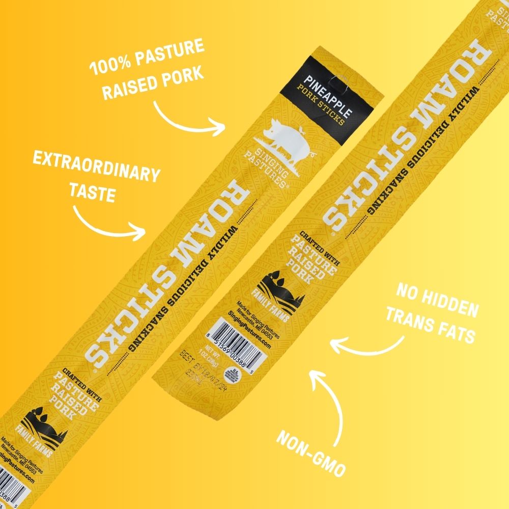 Pineapple Meat Sticks Packaging with drawn attribute arrows pointing