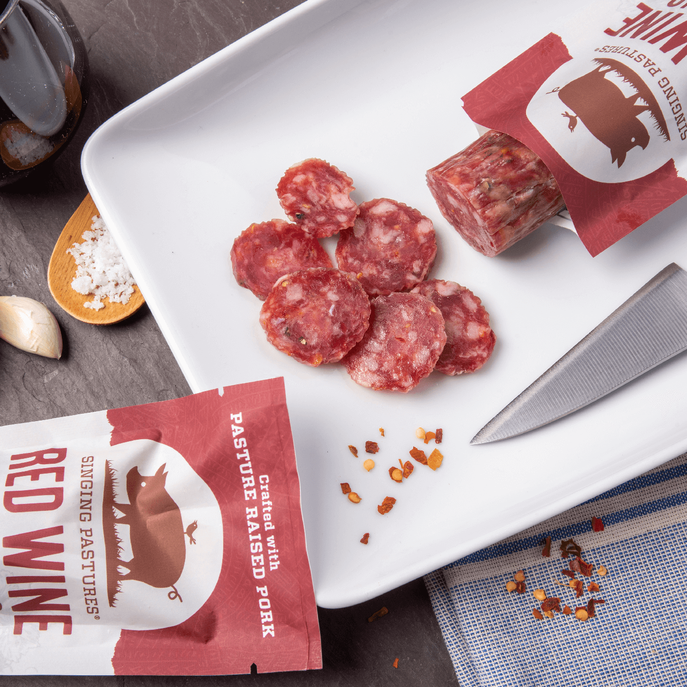 Product Preview for Red Wine and Garlic Salami
