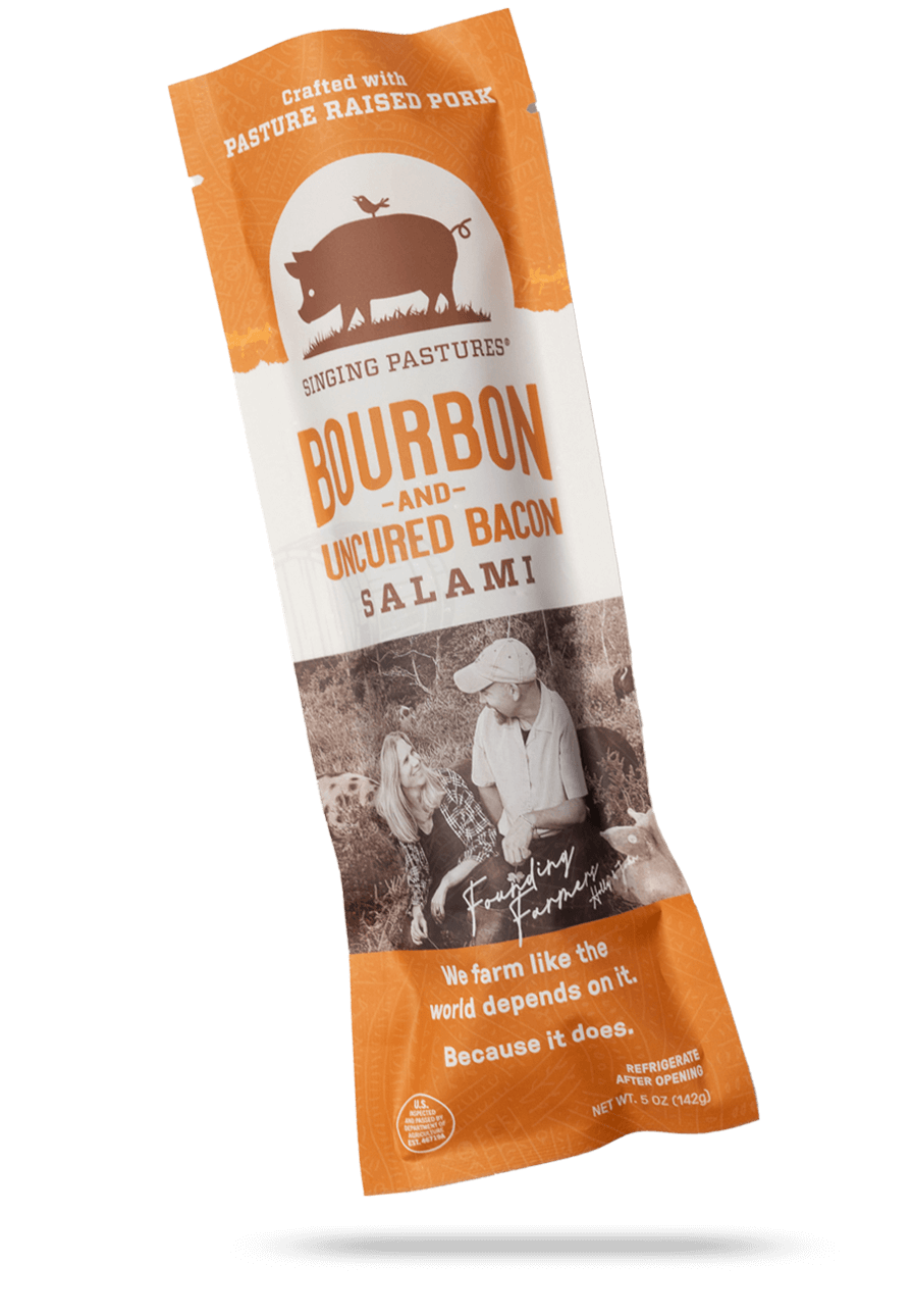 Bourbon & Bacon Salami packaging, front panel